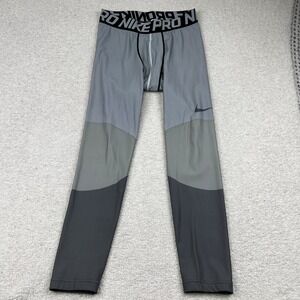 Nike Pro Mens Compression Tights 2XL Gray Striped Training Leggings 699970-100